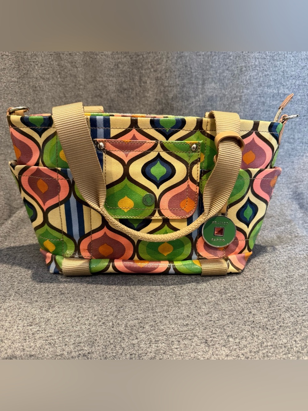 Franco Sarto Multicolor Geometric Print Tote with Beige Straps